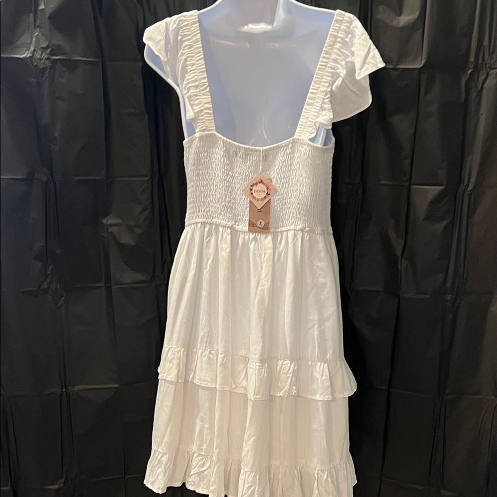 Chic White Ruffle Mini Dress - Picture 5 of 5